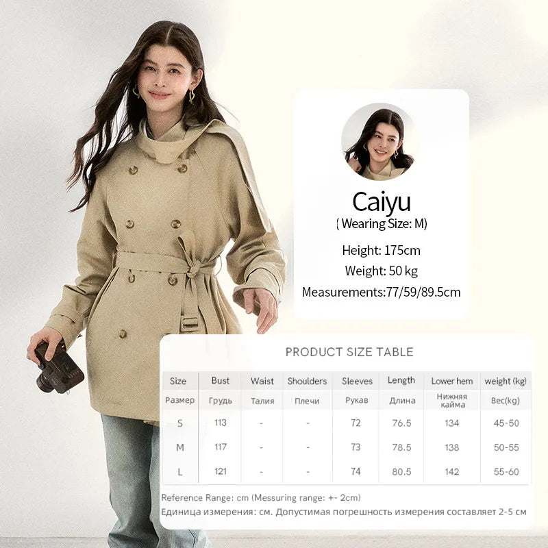 MISHOW Women's Double-Breasted Trench Coat 2026 Spring Belted Lapel Trench Long Sleeve Casual Mid-Length Outerwear MXF11W1031
