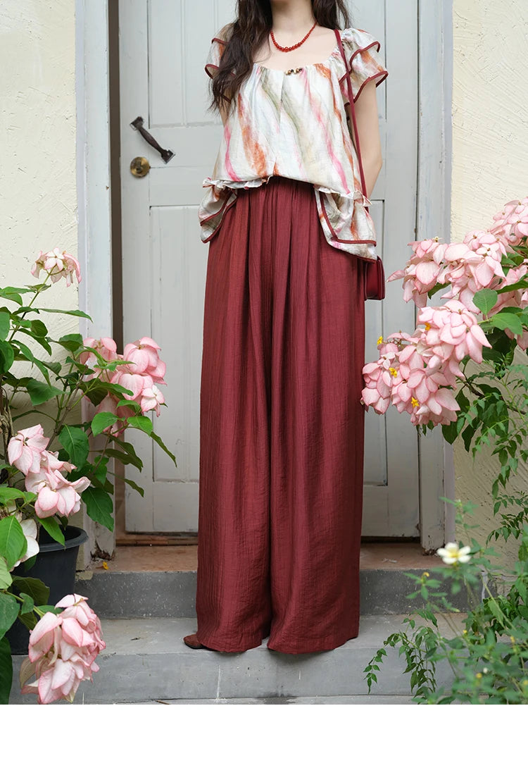 MISHOW Women's Wide Leg Pants 2025 Summer New Office Lady Fashion High Waist Casual Pocket Red Pants Female Clothing MXE38K0952