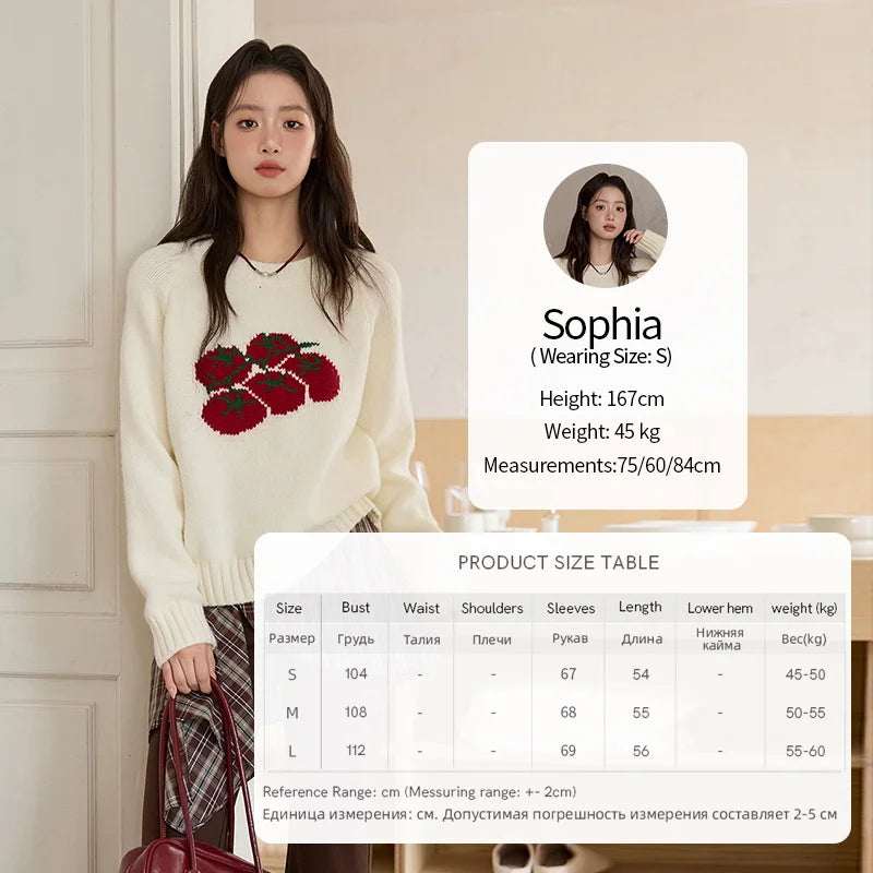 MISHOW Women's Off-white Sweater 2025 Winter new Tomato Jacquard Long-sleeved Sweater Loose Casual Knitted Pullover MXE51Z2692