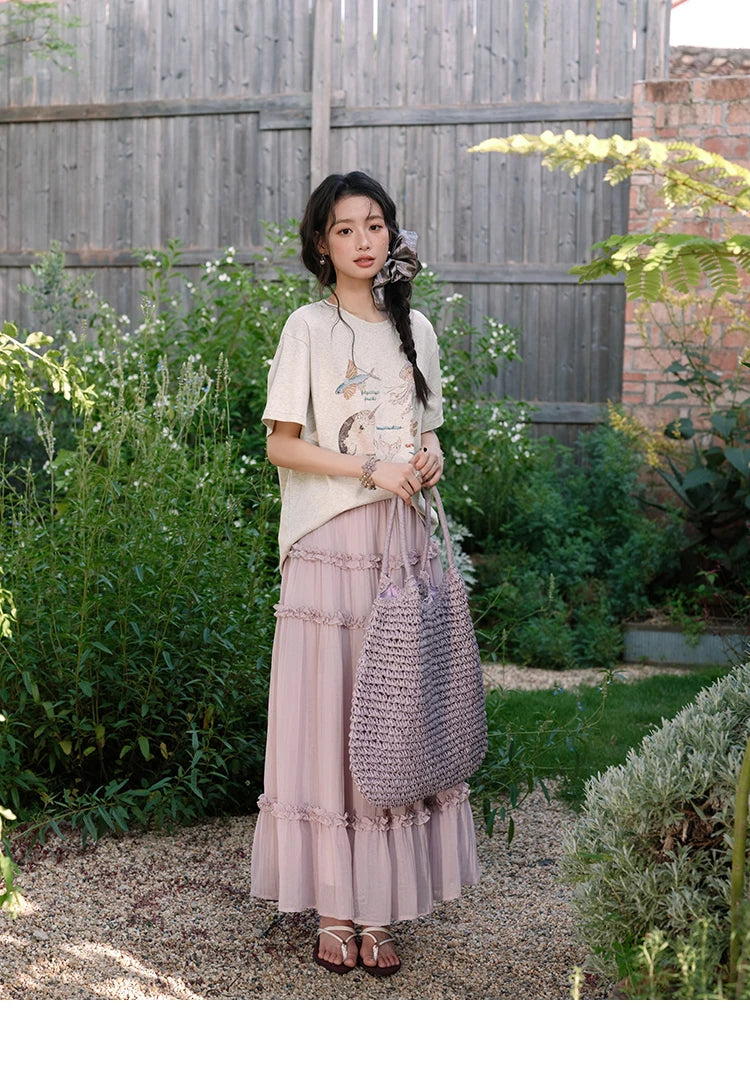 MISHOW Fashion Print T-shirts for women 2025 Summer New O-Neck Loose Casual Short Sleeve Cotton Top Female Clothing MXE36T0575