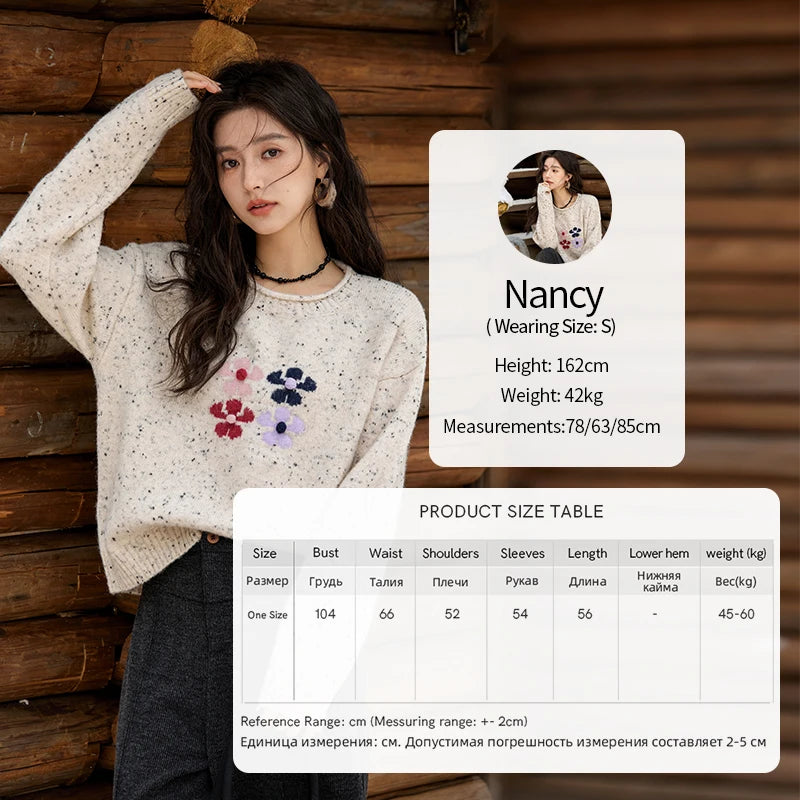 MISHOW Wool Blend Yarn Knitted Sweater Flower Color Dots Design 2024 Winter Women O-Neck Pullovers Lazy Sweaters MXD56Z1066