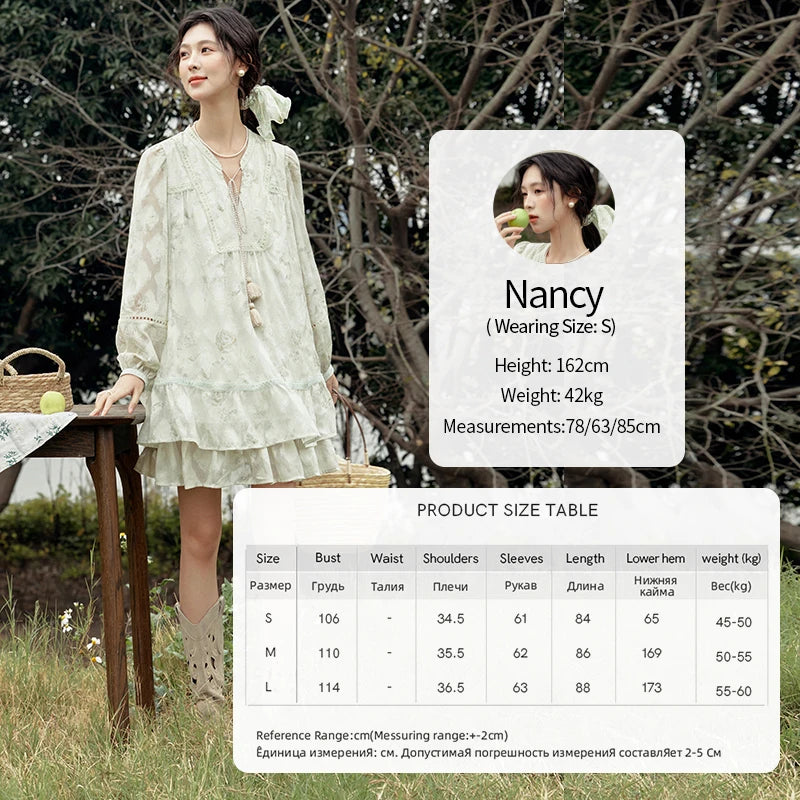 MISHOW Floral V-neck Drawn Tassels Dresses 2025 Spring Summer Hollow Out Lantern Sleeve Dresses Vacation Doll Dress MXE15L2121