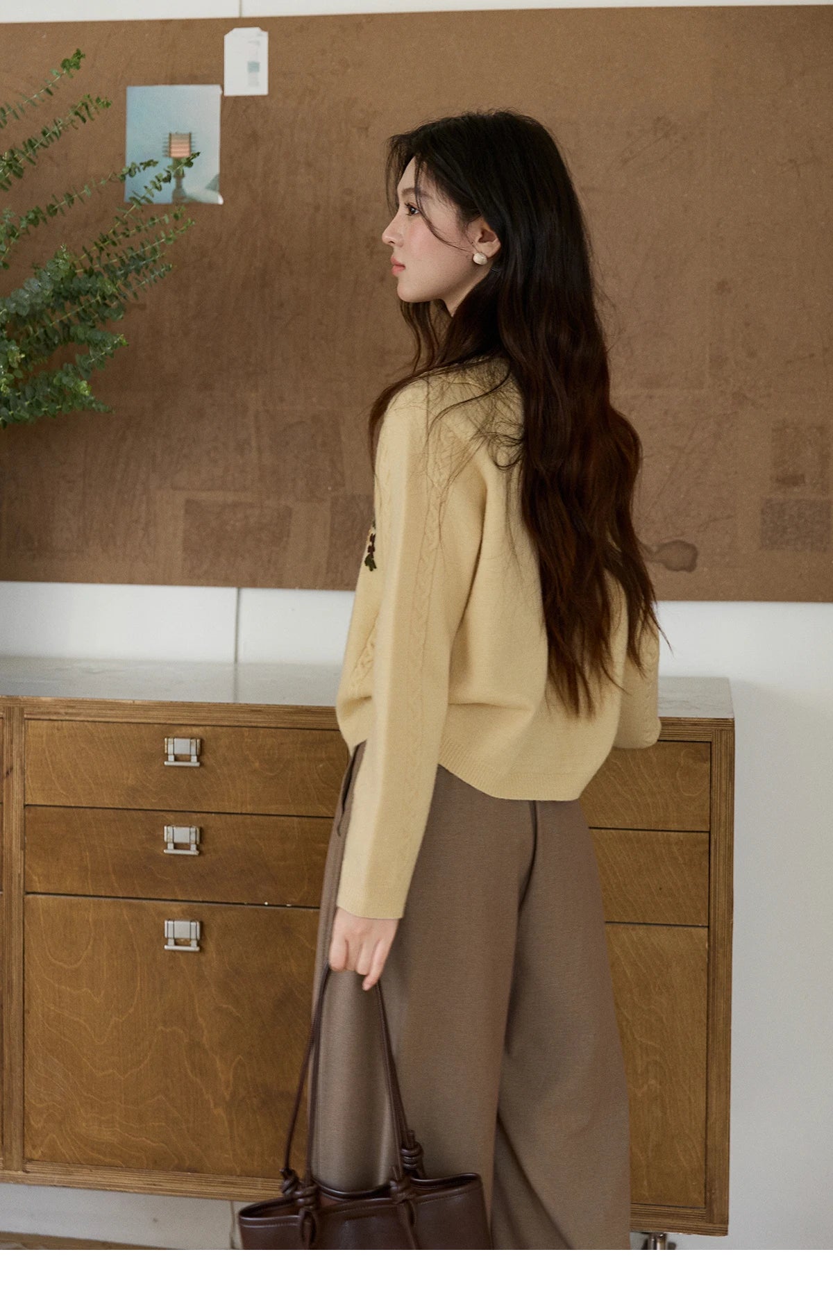 MISHOW Women's Cable Knit Cardigan Spring Peter Pan Collar Floral Embroidery Sweater Long Sleeve Casual Loose Tops MXF11Z2904