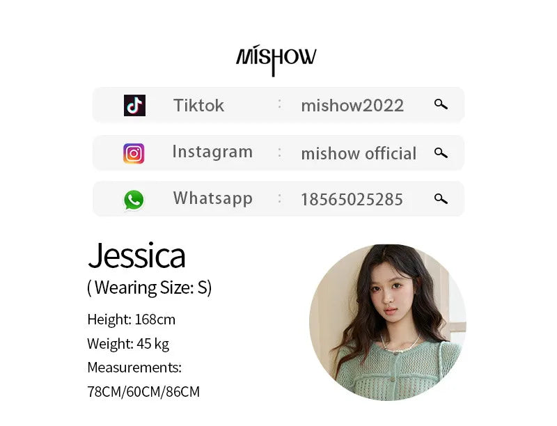 MISHOW Women's Mint Green Knitted Cardigan 2026 Spring Crew Neck Hollow Out Thin Tops Casual Loose Sheer Sweater MXF108Z1046