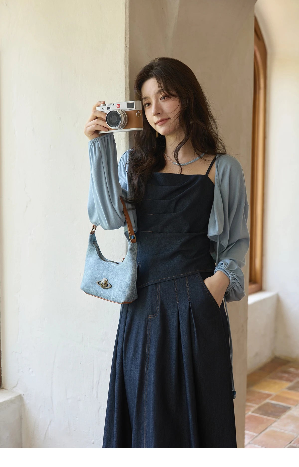 MISHOW Imitation Denim Casual Camisole Desses for Women Autumn 2025 Solid Lace-up Cardigan Separately (Not A Set) MXE41T0693