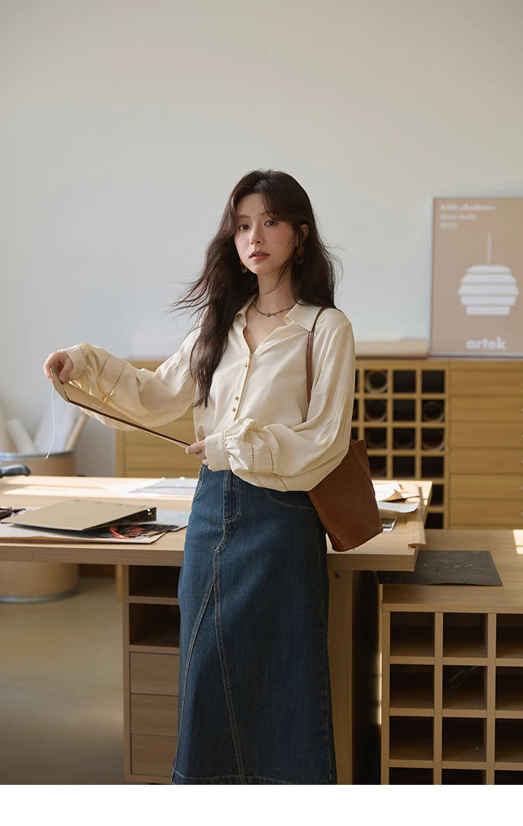 MISHOW High Waist Slim Denim Skirt for Women Autumn 2025 Fashion Pocket Skirt Rear Hem Split Casual Skirt Office Lady MXE41B2379