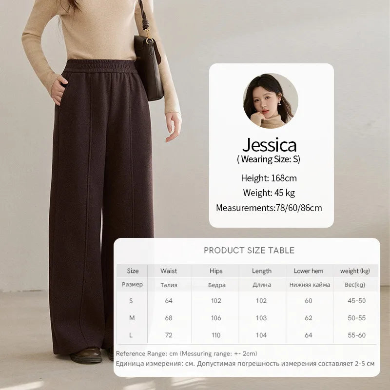 MISHOW High Waist Wide Leg Pants for Women 2025 Winter Casual Loose Thick Fleece Warm Knit Pants Straight Trousers MXE92K1127
