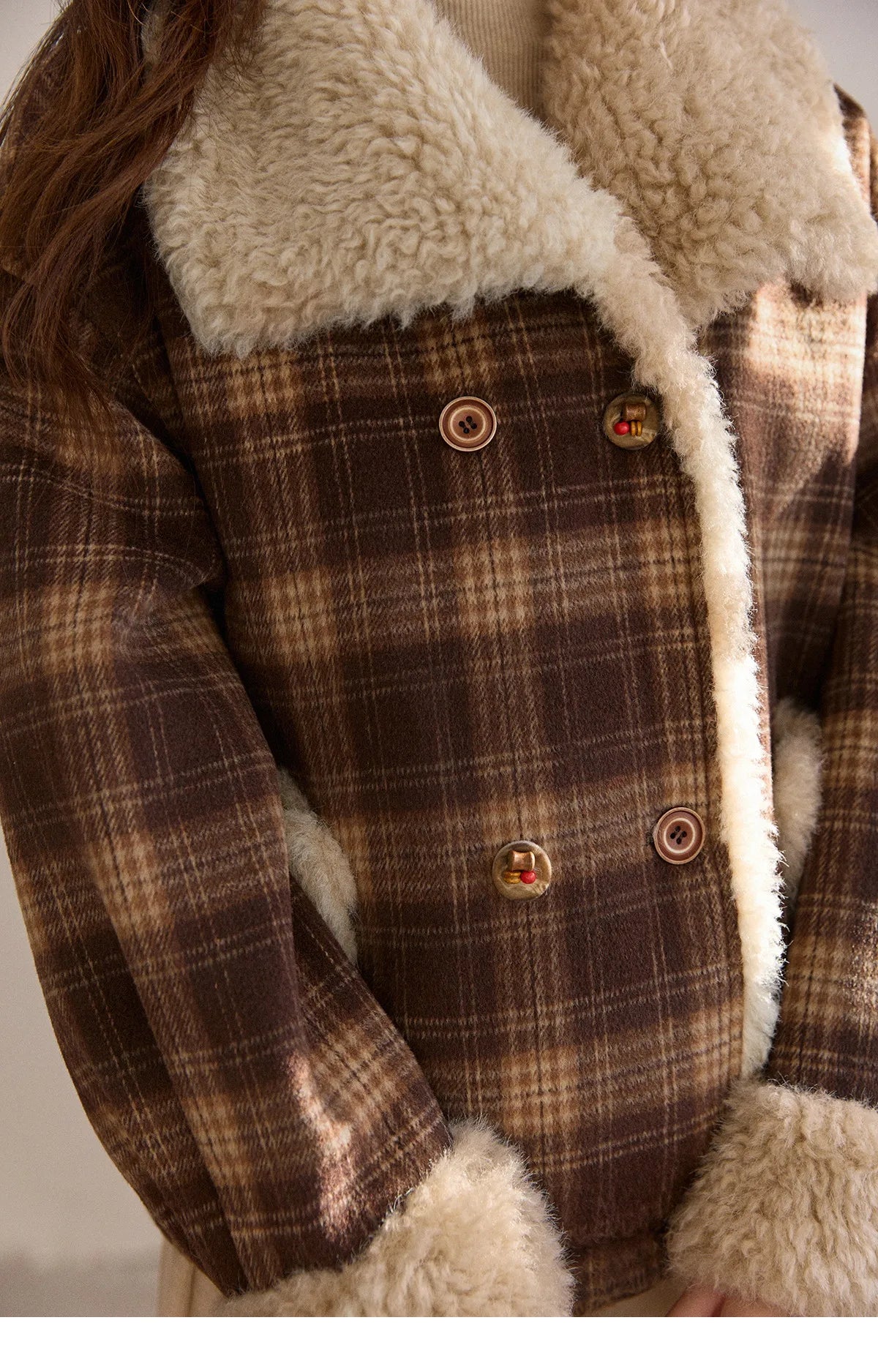 MISHOW Christmas Women's Retro Plaid Jacket 2025 Winter Large Lapel Tops Thickened Cotton-Padded Warm Short Coat MXE87W1004