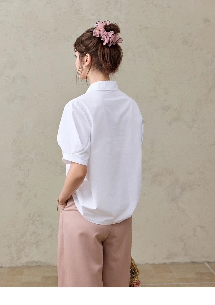 MISHOW New French Summer Shirts for Women New 2025 Short Sleeve Turn-down Collar Solid Slimming Blouses Lady Gentle MXE33C0778