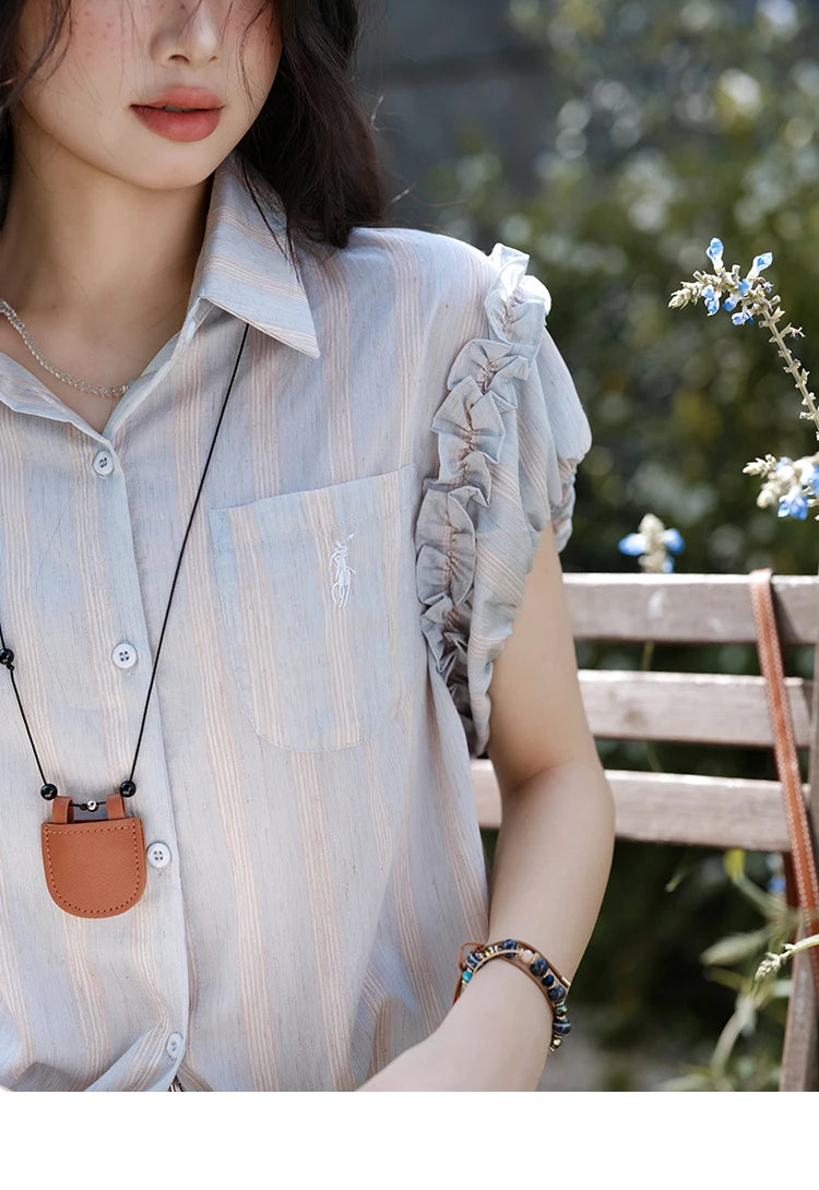 MISHOW Women's Short Sleeve Shirt 2025 Summer Ladies Turn-down Collar Button Shirt Casual Striped Top Female Clothing MXE38C2347