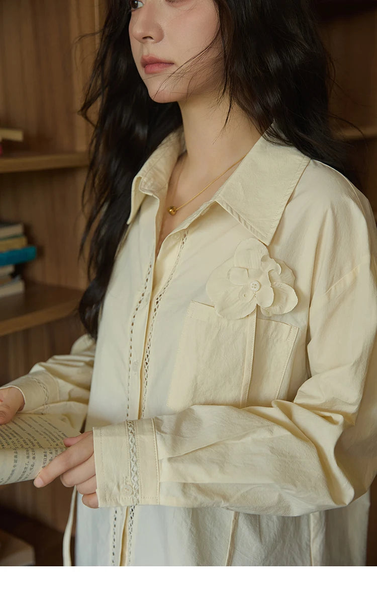 MISHOW 100% Cotton Shirt For Women Autumn 2025 New Fashion Petal Ribbon Button Long Sleeves Shirt Women's Clothing MXE41C2349