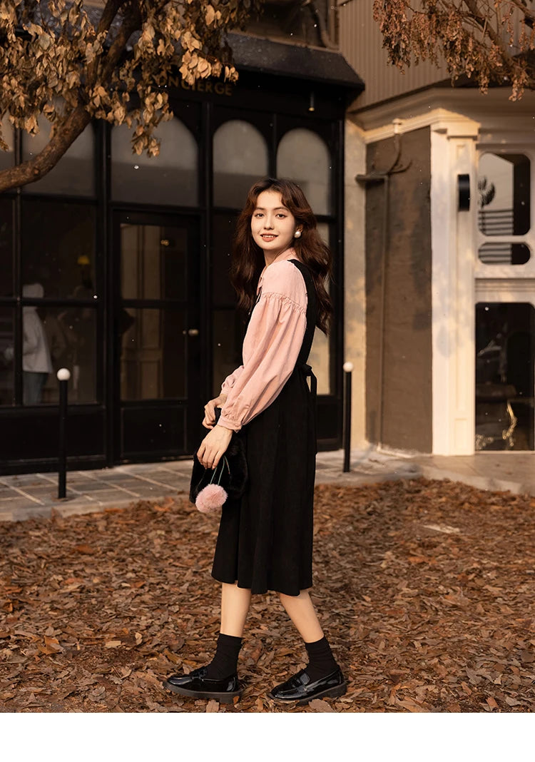 MISHOW Corduroy Strap Dress Autumn Winter French Retro Vneck Sleeveless Mid-Calf Dresses Elegant Solid Blouses MXB43L1246