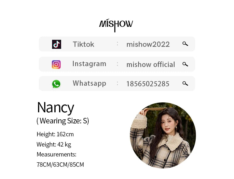 MISHOW Retro Plaid Tweed Jacket Women Double-breasted Long Sleeved 2024 Winter New Fashion Lamb Wool Lapel Loose Coat MXD56W0536