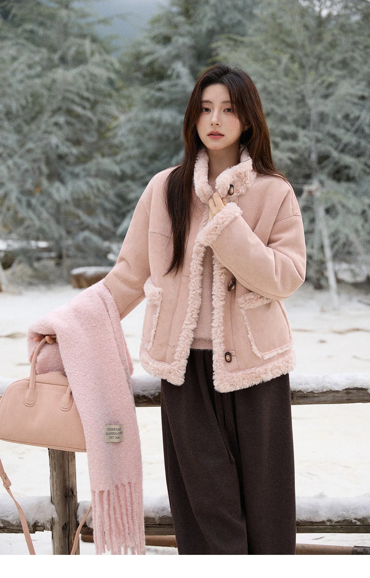 MISHOW Winter Jacket Women 2025 Elegant Luxury Suede Composite Fur Stand-up Collar Short Jacket Windproof Warm Coat MXE87W0941