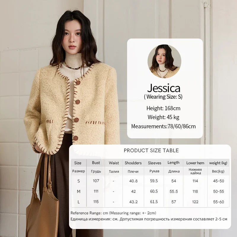 MISHOW Women Winter Jacket 2025 Fashion New Apricot Round Neck Single-breasted Wool Coat Elegant Commuting Short Coat MXE88W0885