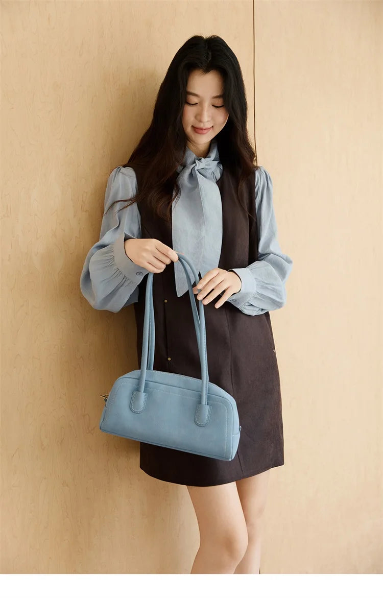 MISHOW Woman Two-piece Set 2025 Autumn College Style Light Blue Shirt Dark Brown Vest Skirt Suit Woman Clothes MXE47T1408