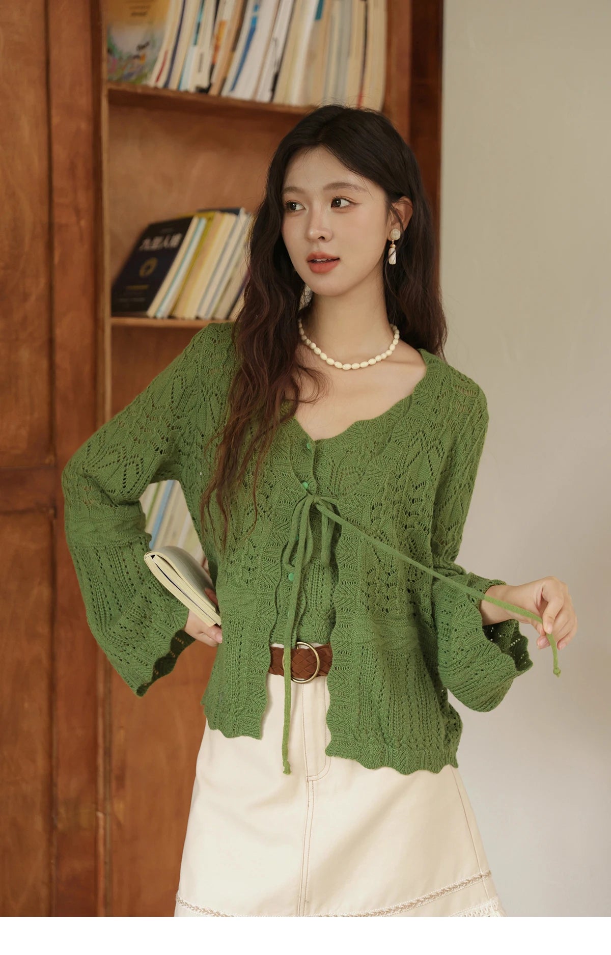 MISHOW Women's Wool Knitted Suit Autumn 2025 Flared Sleeves Lace-up Cardigan Single-breasted Camisole Two-piece Set MXE42T0717