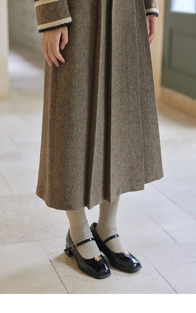 MISHOW Vintage Midi Skirts Coat Seprately Women 2024 Winter Turn Down Collar Plaid Tweed Jacket A-Line Pleated Skirt MXD56W0569