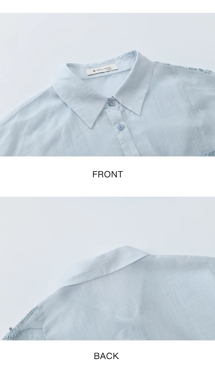 MISHOW Blend Patchwork Lace Cool Shirt Female Autumn 2025 Korean Loose Lapel Drop Sleeve Shirts Drawstring Cuffs Top MXE31C0789