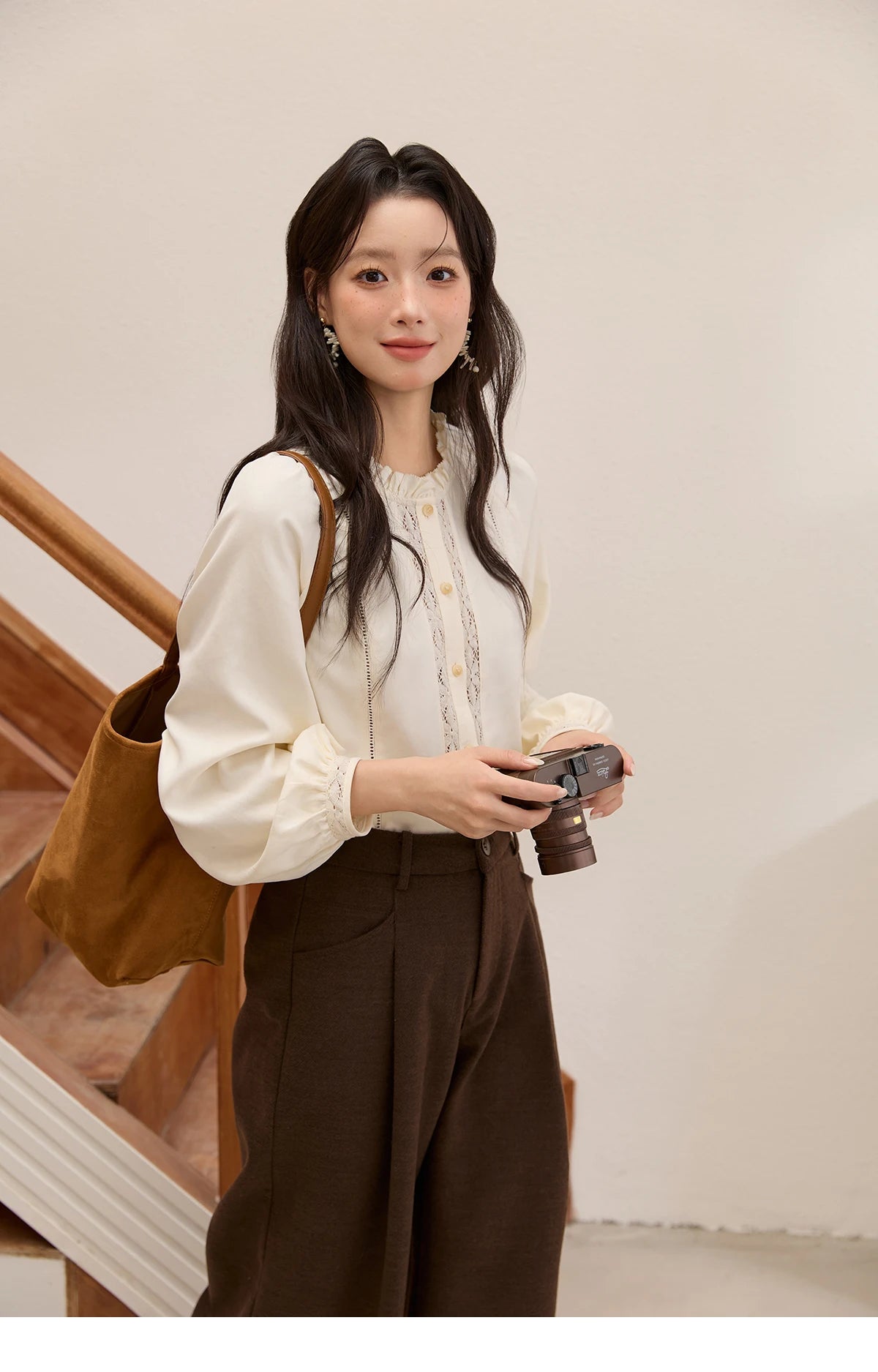 MISHOW Brown Wide-leg Pants for Women 2025 Autumn Winter New Retro High Waist Drape Trousers Commute Casual Pants MXE51K1094