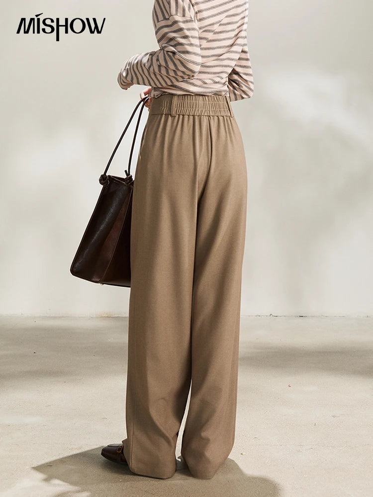 MISHOW Women's Camel Wide Leg Pants 2026 Spring High Waist Pleated Pants Office Lady Versatile Loose Casual Trousers MXF108K1007