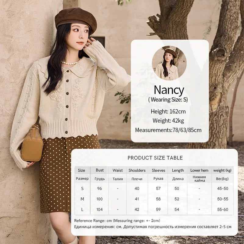 MISHOW Embroidered Sweater Women’s French Retro Doll Collar 2024 Fall Winter New Casual Long-sleeved Knit Sweater Top MXD35Z0895