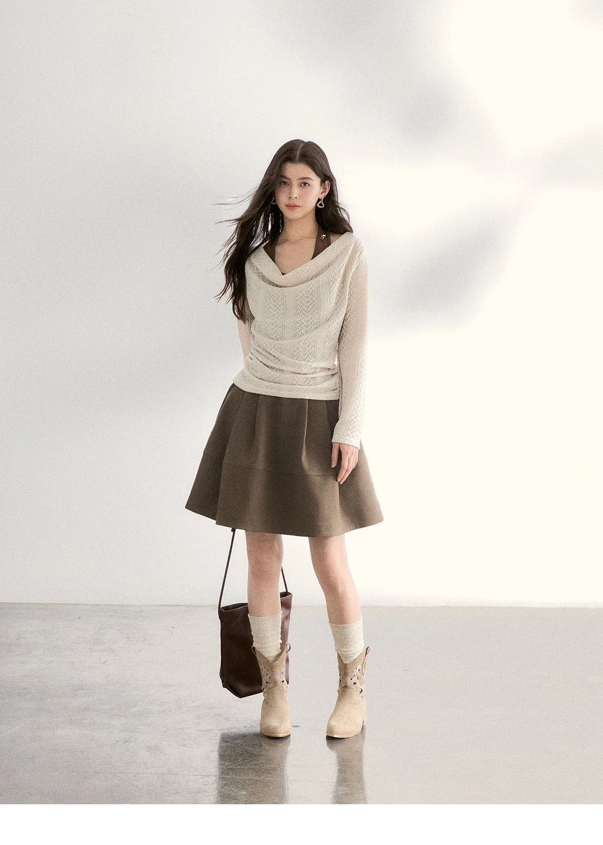 MISHOW Women's A-line Flower Bud Mini Skirt 2026 Spring High Waist Pleated Casual Short Skirt with Slanted Pockets MXF108B0767