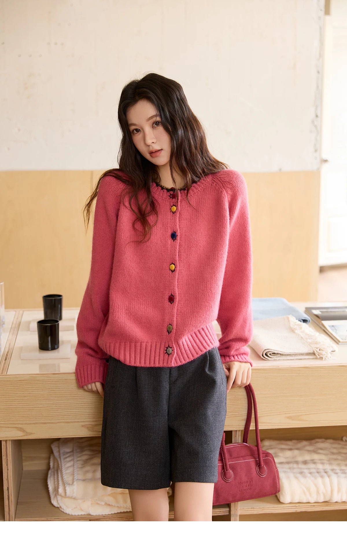 MISHOW Color Button Thickened Sweater for Women 2025 Winter Minimalist Loose Crew Neck Long Sleeves Cardigan Ladies MXE88Z2688