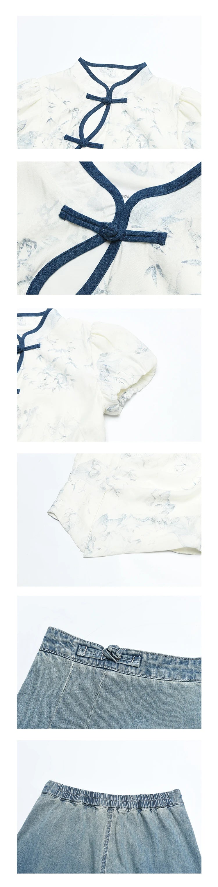 MISHOW Chinese Embroidered T-shirt High Waist Skirt Separately Summer 2024 Short Sleeve Split Hem Tops Denim Skirts MXD28X1604