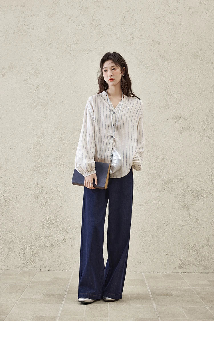 MISHOW Casual Spring Summer Jeans for Women 2025 Stitching Ruffle High Waist Jeans Female New Fashion Wide Leg Pants MXE16K0907