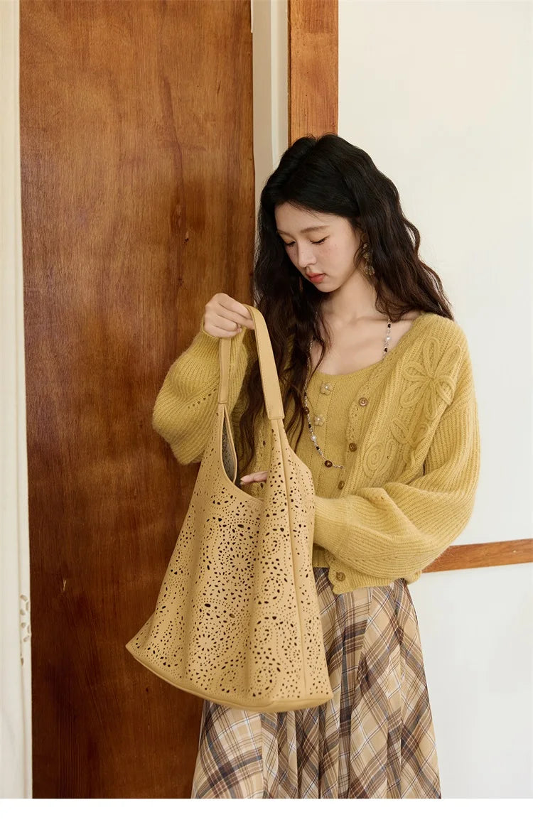 MISHOW Woman Two-piece 2025 Autumn Casual Yellow V-neck Knitted Cardigan Slim Fit Camisole Elegant Commute Top MXE45T0742