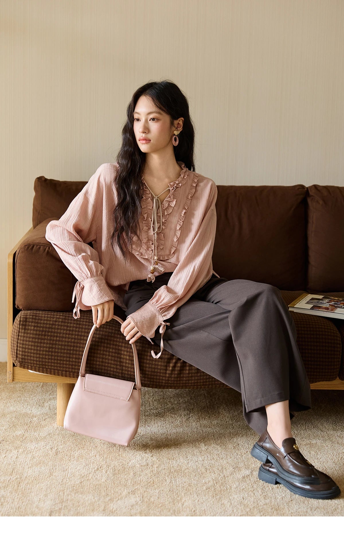 MISHOW Women's Solid Wide-leg Pants 2025 Autumn Fashion Minimalist High-waisted Loose Trousers Commute Pockets Pants MXE46K1090