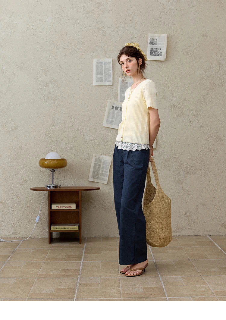 MISHOW Office Lady Summer Pants Women New 2025 Retro Dark Blue High Waist Wide-leg Pants Female Slimming Straight MXE31K0902