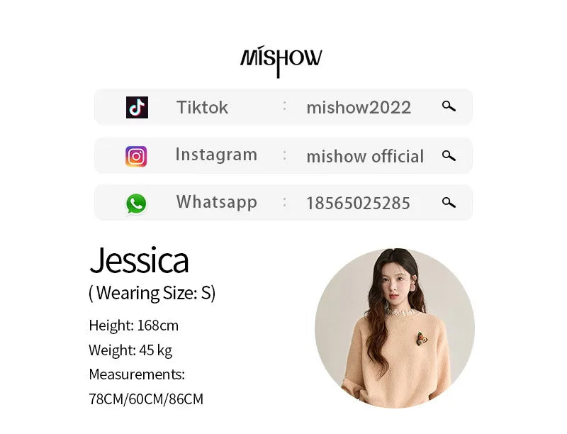 MISHOW Lace Trim Knitted Sweater Midi Skirt Set 2025 Winter Non Removable Brooch Decor Sweater Back Split Skirt Sets MXE92T1450