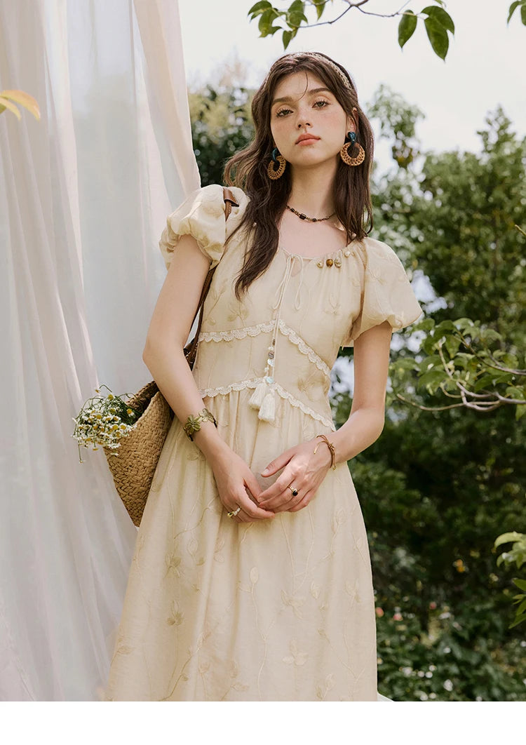 MISHOW Print Office Lady Dress Women Summer 2025 Short Sleeve Round Neck Beaded Neckline Slim Waist Dresses Female MXE33L2208