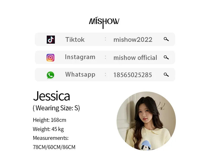 MISHOW Women's Beige White Knitted Sweater 2025 Autumn Winter Round Collar Sheep Pattern Loose Warm Pullover Sweaters MXE94Z2962