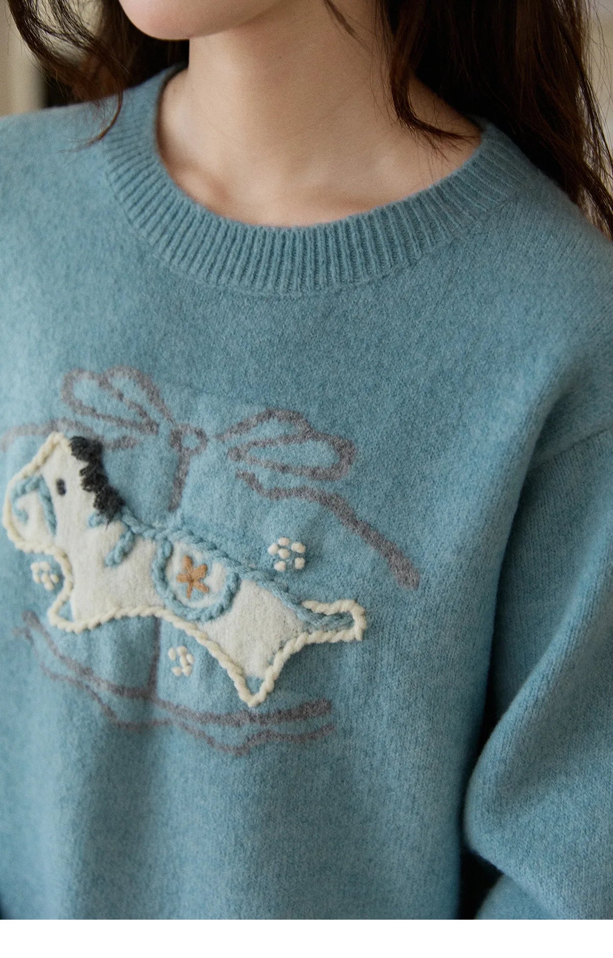 MISHOW Handmade Embroidered Jacquard Sweater for Women in Autumn Winter 2025 Thick Pony Knitted Pullover Sweaters MXE92Z2848