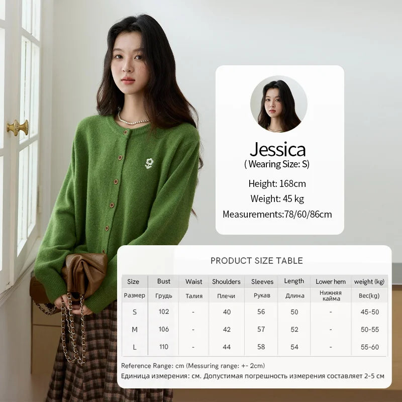 MISHOW Retro Flower Embroidery Cardigan for Women 2025 Round Neck Single Breasted Buckle Loose Knit Autumn Cardigan MXE46Z2588