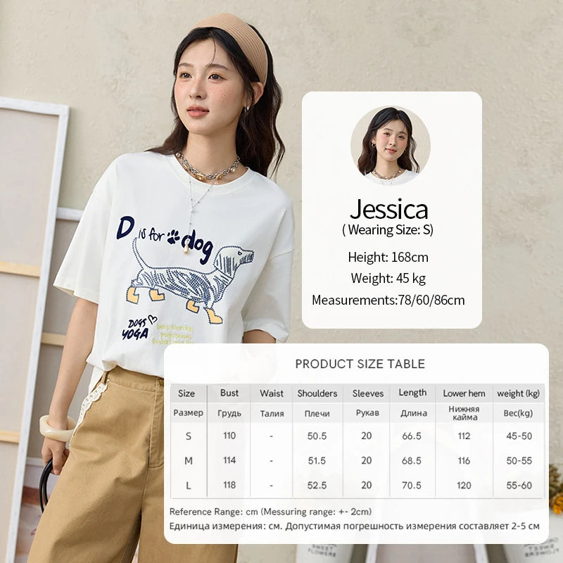 MISHOW Print Summer T-shirts Women 2025 Short Sleeve Round Neck Flocked Puppy Loose Shirt Female Casual Versatile Top MXE33T0542