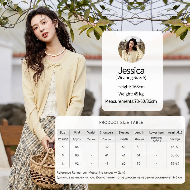 MISHOW Iris Embroidery Round Neck Cardigan for Women Spring 2025 Loose Knitted Thin Bow Design（Not Include Lace Vest） MXE13Z1142