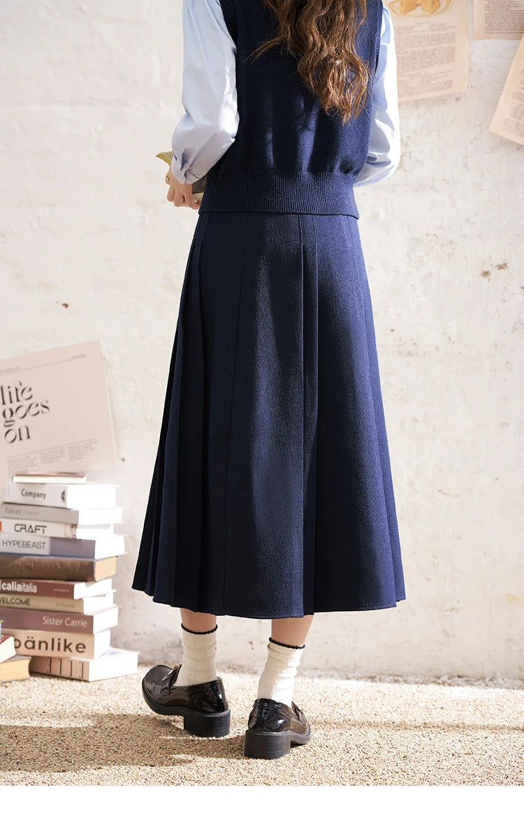 MISHOW Elegant A-line Skirt 2024 Spring Solid Preppy Style Commuter Pleated High Waist Slim Female Mid Length Skirts MXD12B0213