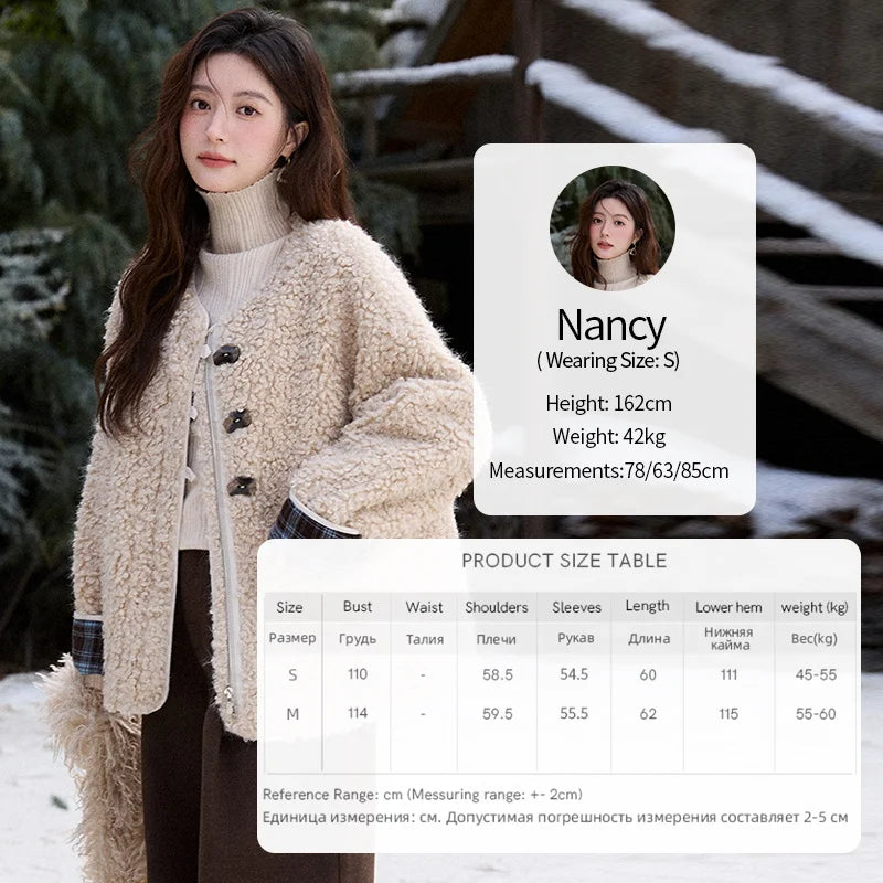 MISHOW Plaid Patchwork Curly Lambswool Coat Winter 2025 Women's Fashion Coat Double-Front Retro Casual Loose Jacket MXE87W0939