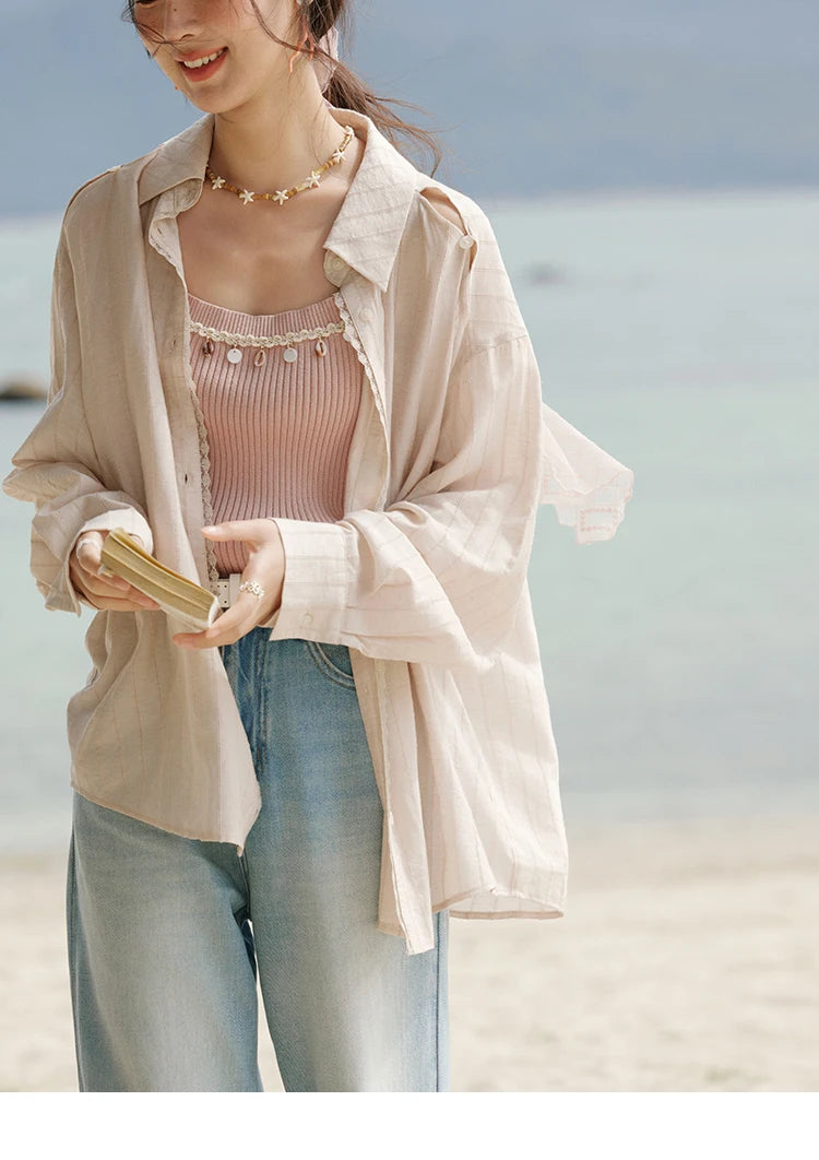 MISHOW Office Lady Summer Blouses Women 2025 New Striped Long Sleeve Turn-down Collar Shirt Female Fashion Loose Tops MXE33C0772