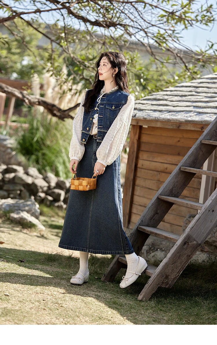 MISHOW Office Lady Spring Vest Female New Sleeveless Round Neck Raw Edge Denim Vests Women Fashion Retro Coat Woman MXE12W0710