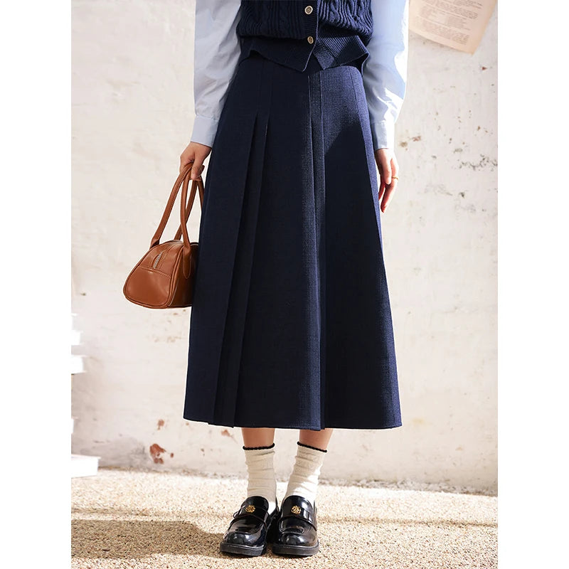 MISHOW Elegant A-line Skirt 2024 Spring Solid Preppy Style Commuter Pleated High Waist Slim Female Mid Length Skirts MXD12B0213
