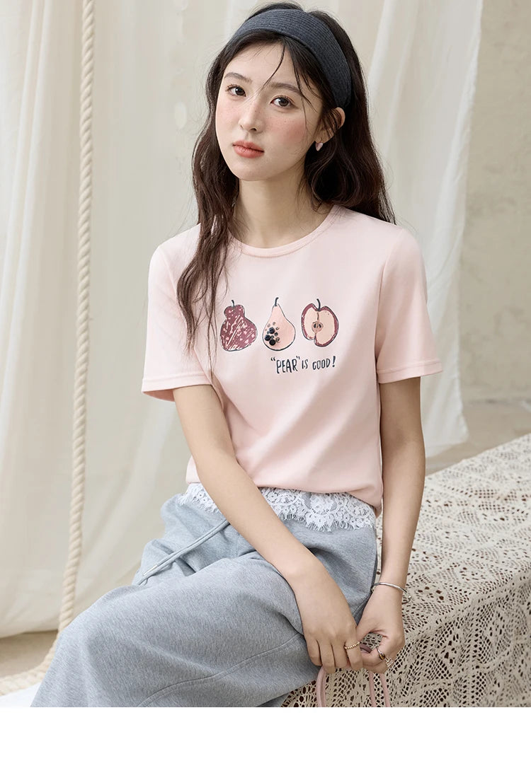 MISHOW Summer Print Casual T-shirt Women New 2025 Short Sleeve Round Neck Slim Shirts Female Fashion Office Lady Tops MXE33T0500