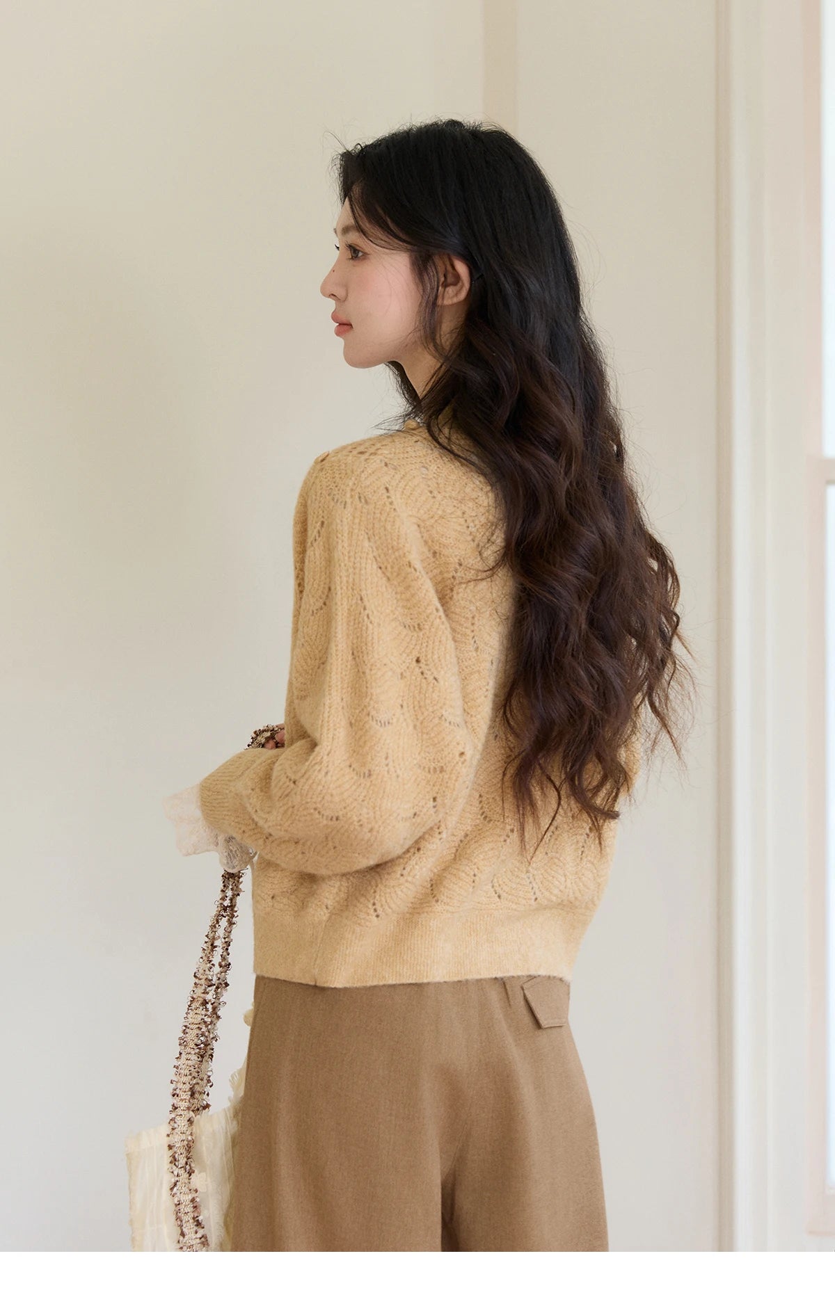 MISHOW Women's Solid Hollow-out Knit Thin Cardigan 2026 Spring V-Neck Bobble Knit tops Casual Loose Knitted Sweater MXF108Z1020