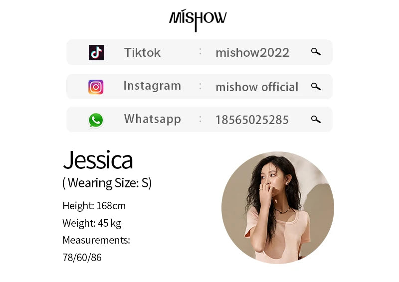 MISHOW Multi Color Square Neck Tees Short Sleeve Solid Color T-shirt for Women 2024 Spring/summer Basic Versatile Top MXC12T0641