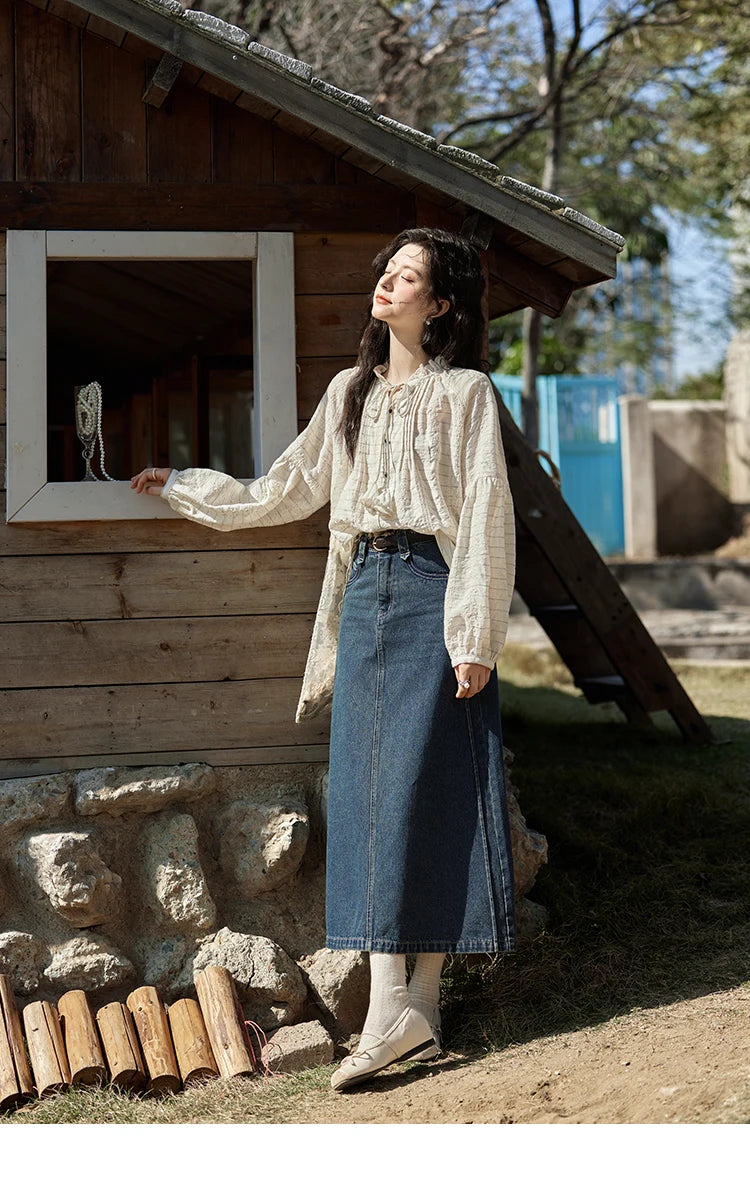 MiSHOW French Striped Blouses Women Spring New 2025 Long Sleeve Lace Collar Shirts Female Fashion Solid Chiffon Tops MXE12C0387