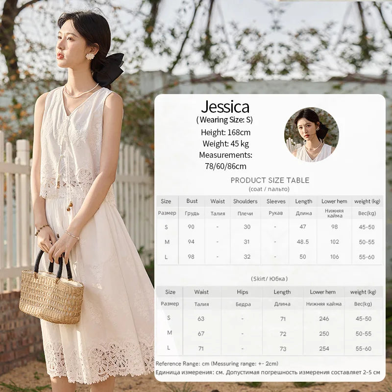 MISHOW 2 Pieces Set Woman Embroidery V-neck Hollow Lace Up Sleeveless Top Summer 2025 Slim Elastic Waist Skirt Set MXE33T0593